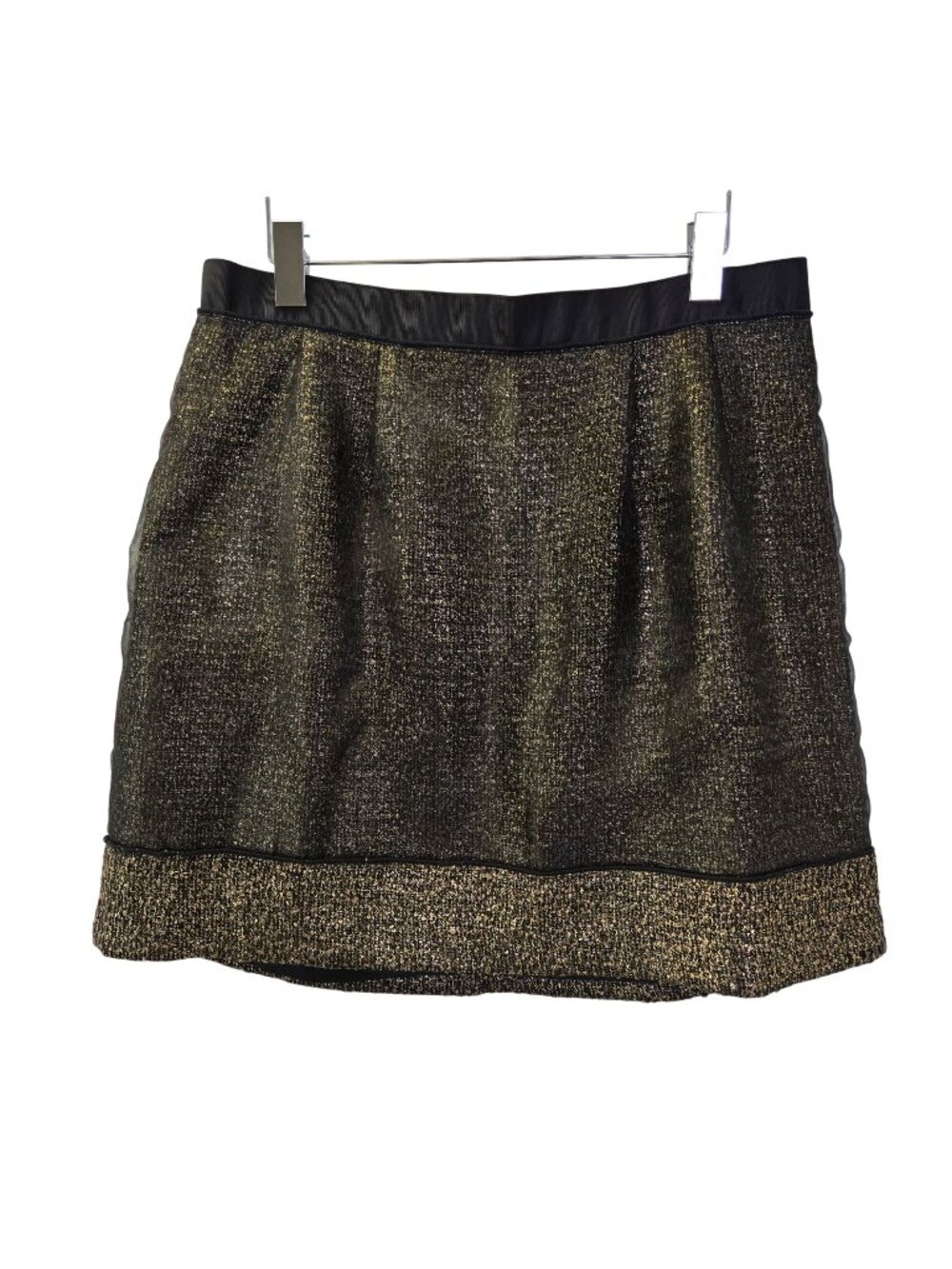 Ann Taylor Loft Wool Blend Gold Metallic Organza Overlay A-Line Skirt Size 12